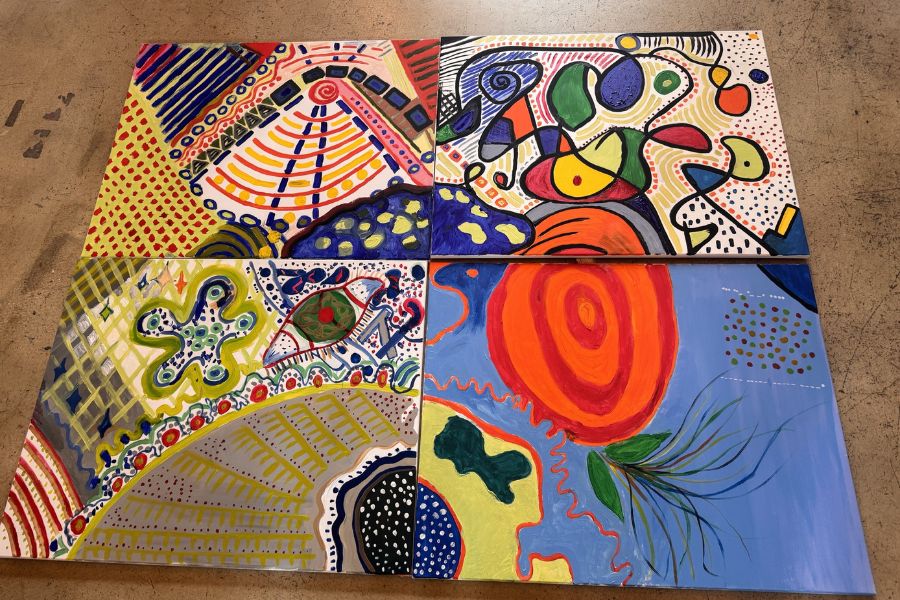 Teamarbeit, Gemeinschaftsgemälde zum Thema Connecting Dots von 1000hands.