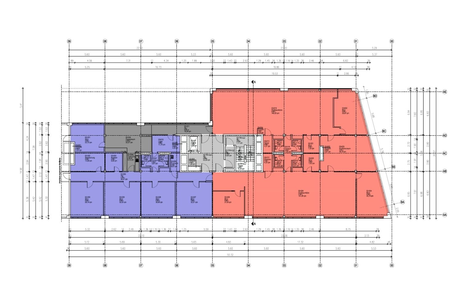 Präziser Flächenplan nach MF-GIF 2023: farbliche Abgrenzung von Mietflächen, Funktionsflächen und Erschließungsbereichen.