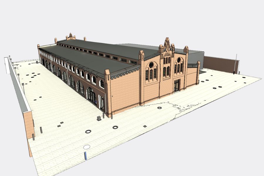 3D-Revit-Modell einer historischen Industriehalle im as-built-Zustand, erstellt durch die 1000hands AG.